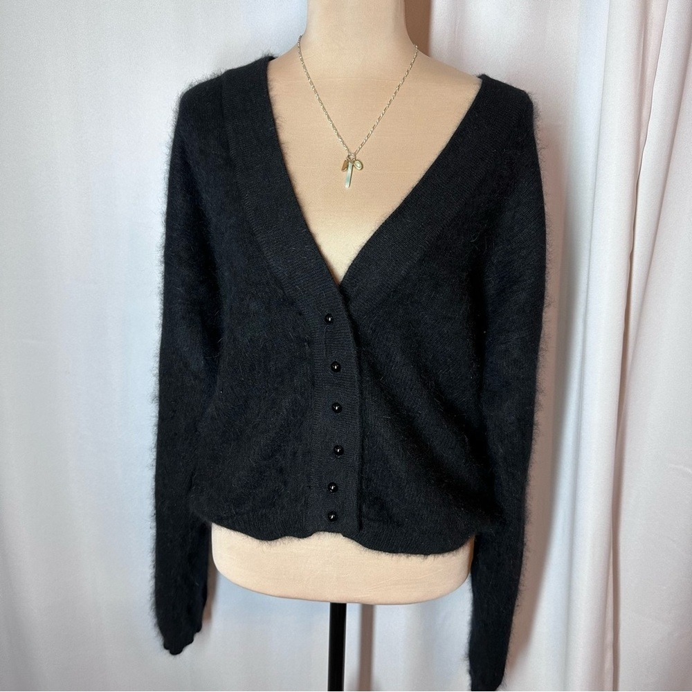 Vtg Semplice Sweater Sz L Black Angora Blend SOFT & COZY‎ Preppy Dainty Fluffy